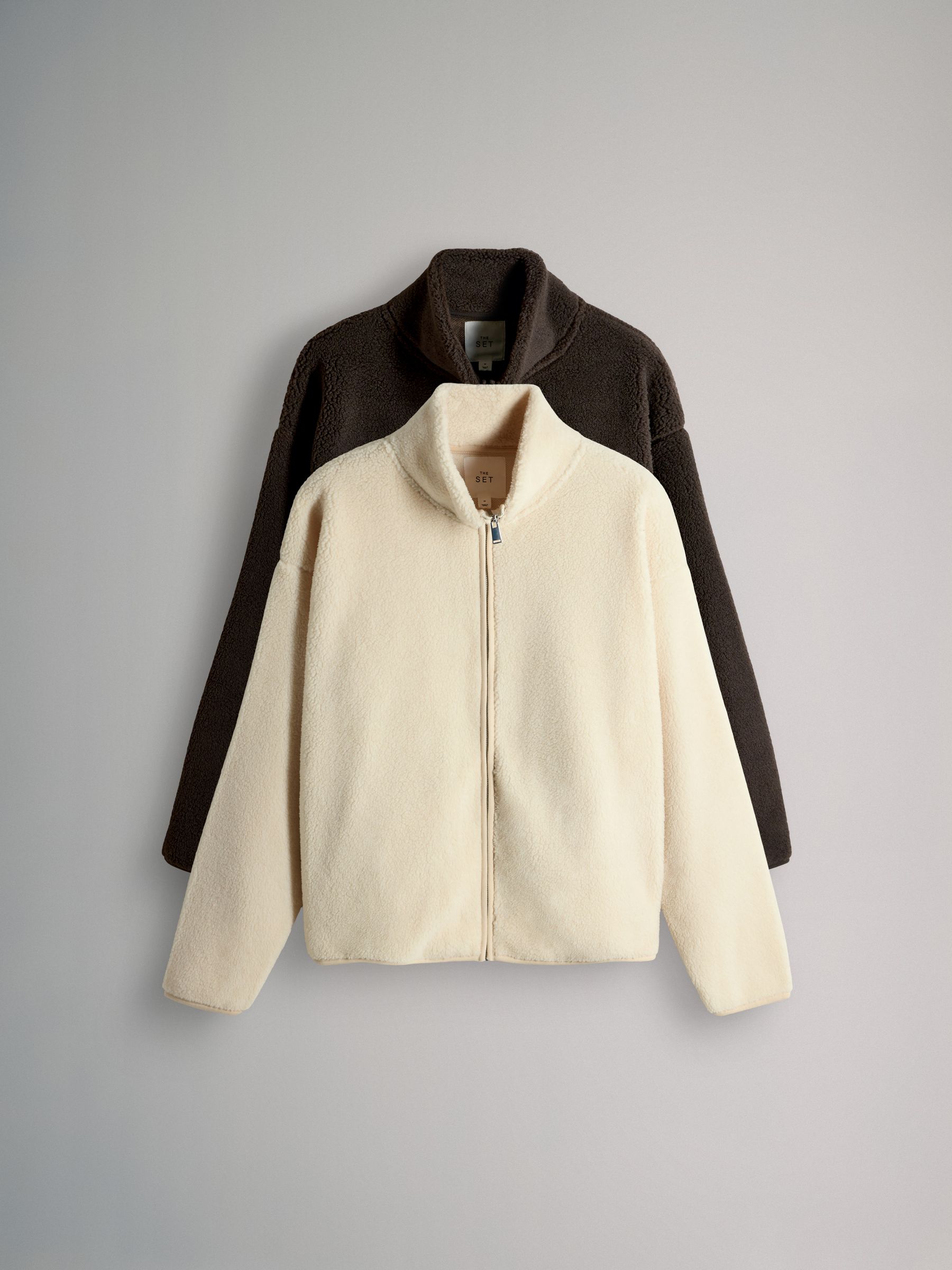 Buy The Set 2 Pack Zip Through Borg Fleeces Chocolate Brown/Cream