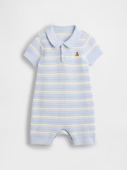 Gap Baby Blue/White Stripe Brannan Bear Baby Polo Jumper Shorty Rompersuit (Newborn-24mths) - Image 1 of 3