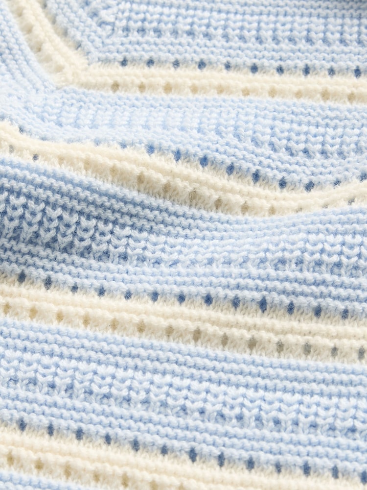 Gap Baby Blue/White Stripe Brannan Bear Baby Polo Jumper Shorty Rompersuit (Newborn-24mths) - Image 3 of 3