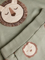 Monsoon Green Newborn Lion Print 100% Cotton Jumper and Leggings Set - Image 3 of 3