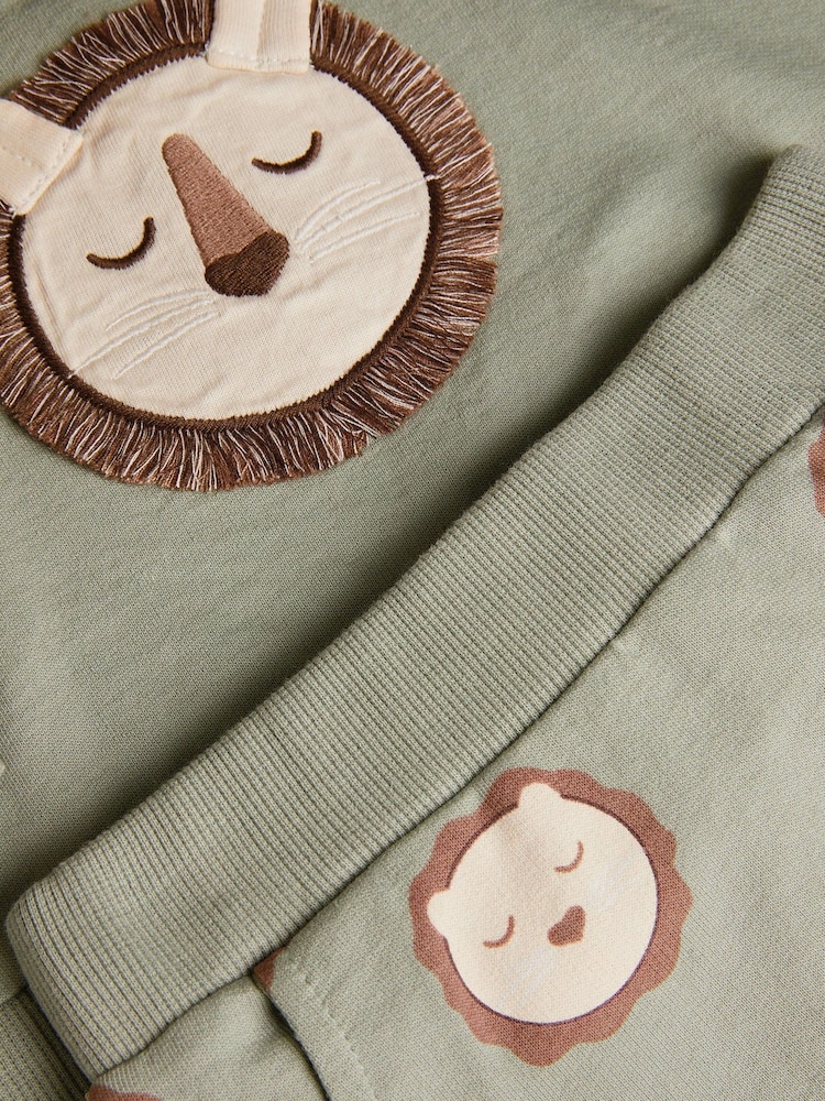Monsoon Green Newborn Lion Print 100% Cotton Jumper and Leggings Set - Image 3 of 3 Monsoon Green Newborn Lion Print 100% Cotton Jumper and Leggings Set - Image 3 of 3