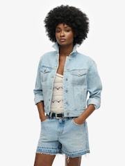 Superdry Blue Embellished Denim 100% Cotton Jacket - Image 1 of 5