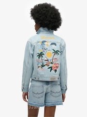 Superdry Blue Embellished Denim 100% Cotton Jacket - Image 2 of 5