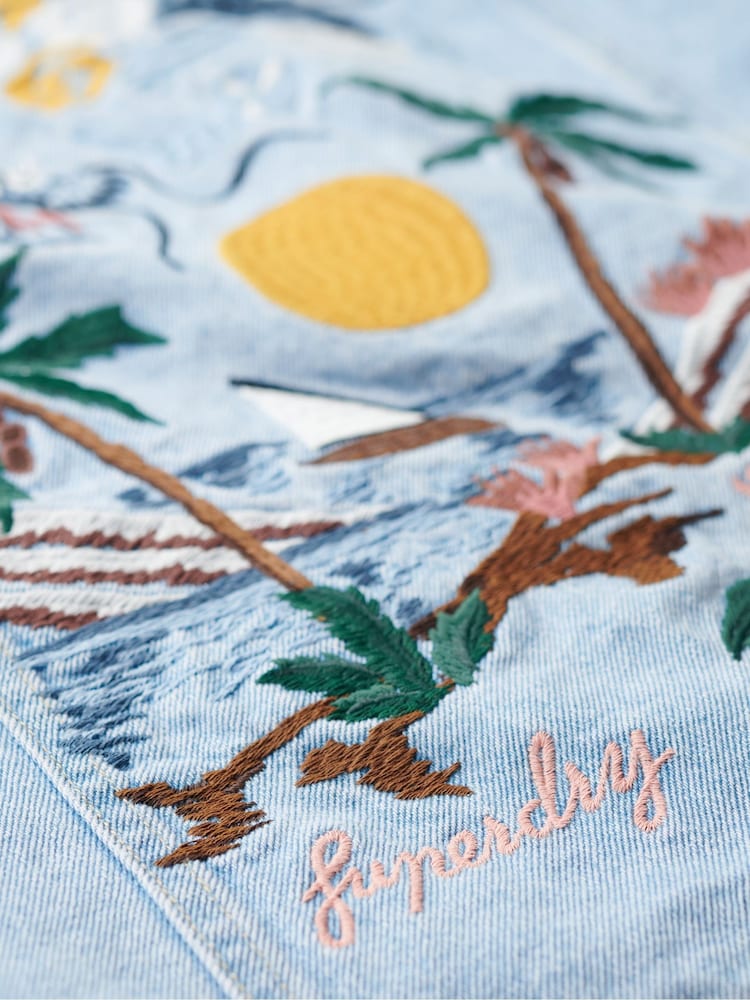 Superdry Blue Embellished Denim 100% Cotton Jacket - Image 5 of 5