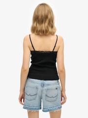 Superdry Black Essential Lace Trim Cami 100% Cotton Camisole - Image 2 of 6