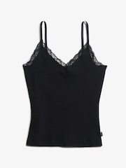 Superdry Black Essential Lace Trim Cami 100% Cotton Camisole - Image 5 of 6