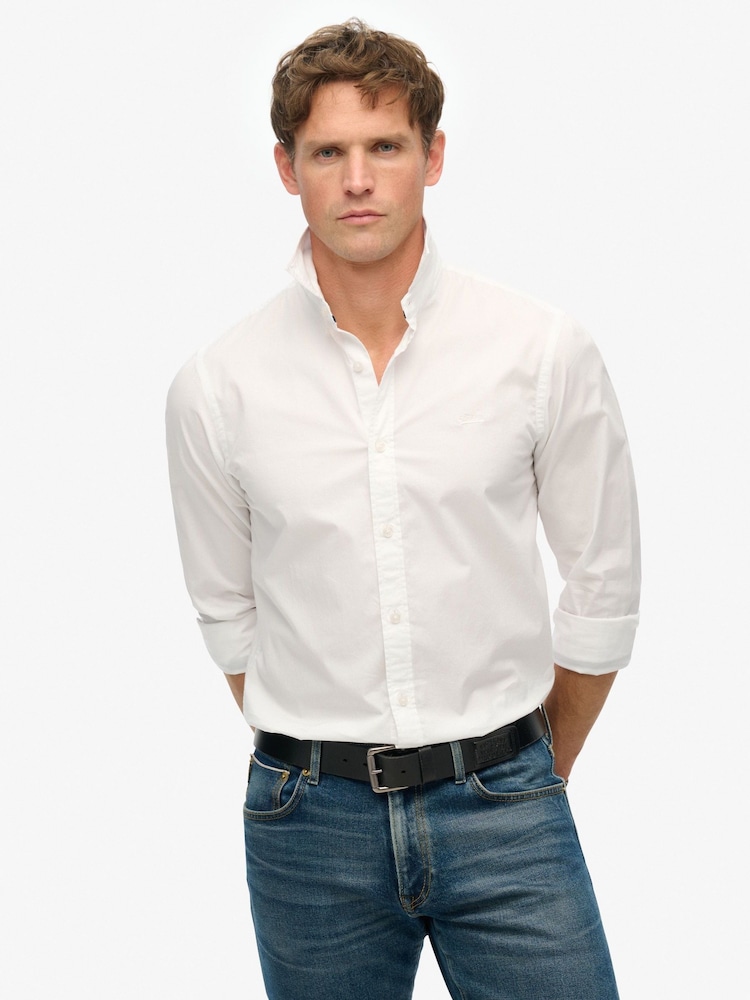 Superdry White Essentials Tailored Lite 100% Cotton Shirt - Image 1 of 6