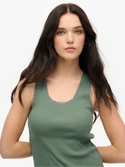 Superdry Green Vintage Lace Trim 100% Cotton Vest - Image 2 of 5