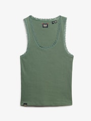 Superdry Green Vintage Lace Trim 100% Cotton Vest - Image 4 of 5