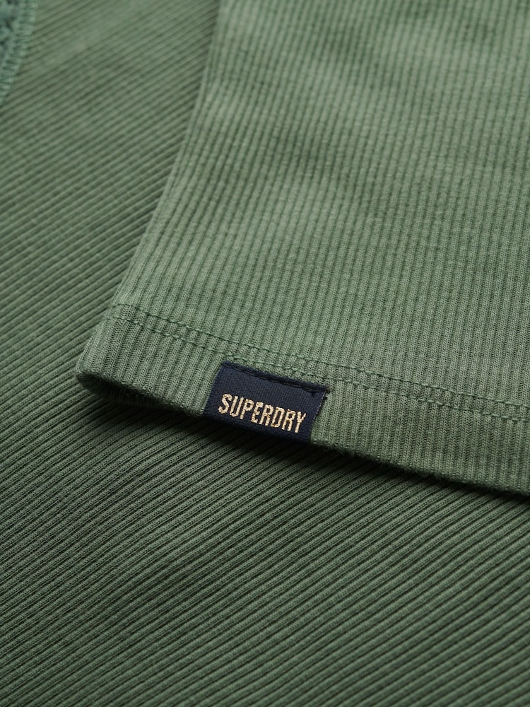 Superdry Green Vintage Lace Trim 100% Cotton Vest - Image 5 of 5