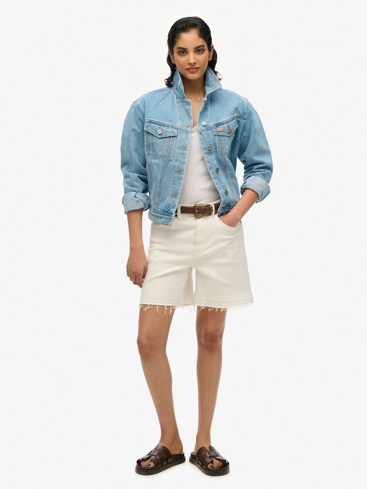 Superdry Blue Embellished Denim 100% Cotton Jacket - Image 3 of 6