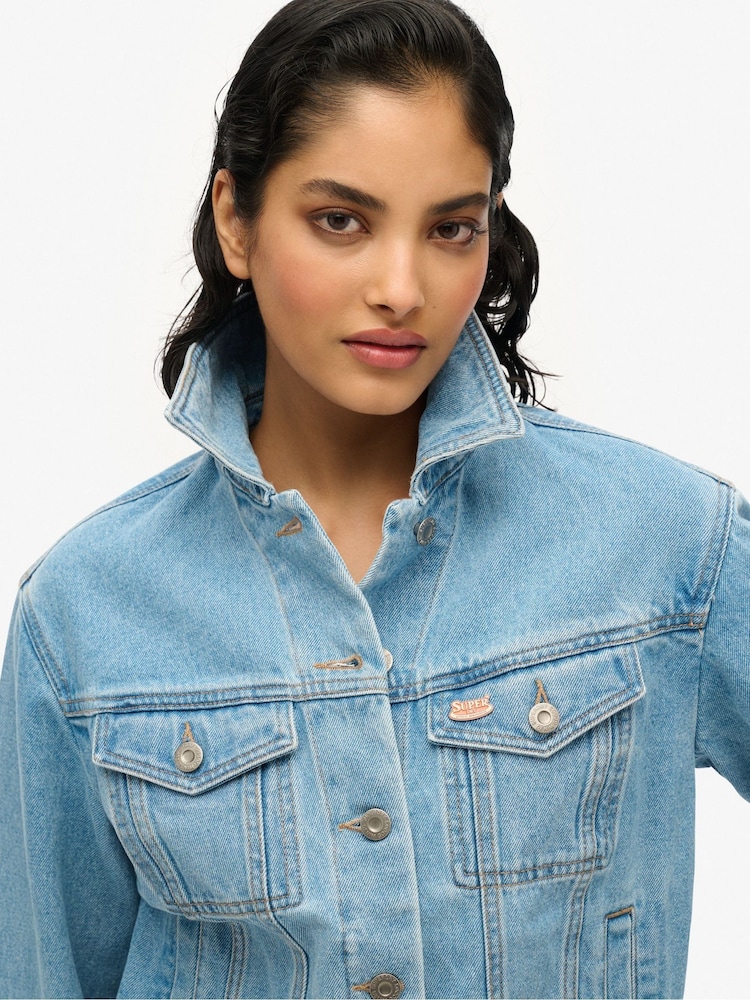 Superdry Blue Embellished Denim 100% Cotton Jacket - Image 4 of 6