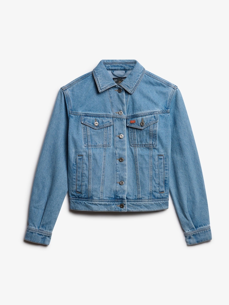 Superdry Blue Embellished Denim 100% Cotton Jacket - Image 5 of 6