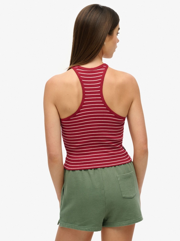 Superdry Red Essential Logo Striped Racer Vest Top - Image 2 of 5