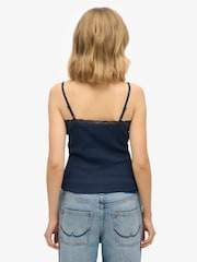 Superdry Blue Essential Lace Trim 100% Cotton Cami Top - Image 2 of 7
