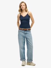 Superdry Blue Essential Lace Trim 100% Cotton Cami Top - Image 3 of 7