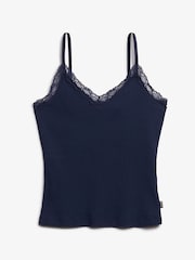Superdry Blue Essential Lace Trim 100% Cotton Cami Top - Image 5 of 7