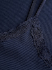 Superdry Blue Essential Lace Trim 100% Cotton Cami Top - Image 6 of 7