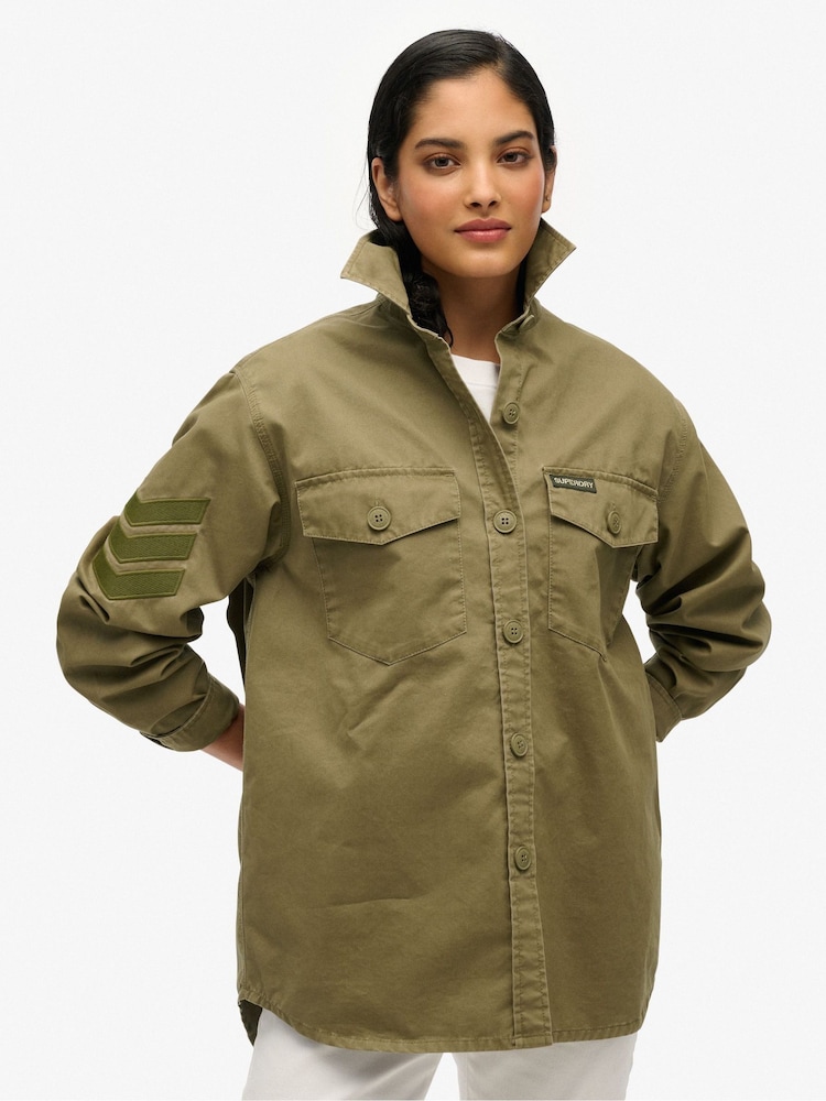 Superdry Green Oversized Military Embellished 100% Cotton Jacket - Image 1 of 5