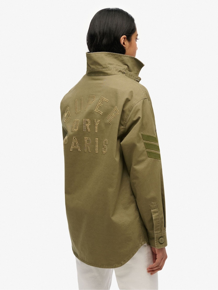 Superdry Green Oversized Military Embellished 100% Cotton Jacket - Image 2 of 5