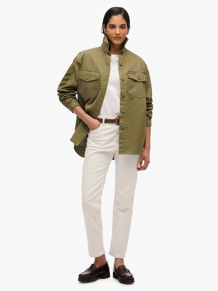 Superdry Green Oversized Military Embellished 100% Cotton Jacket - Image 4 of 5