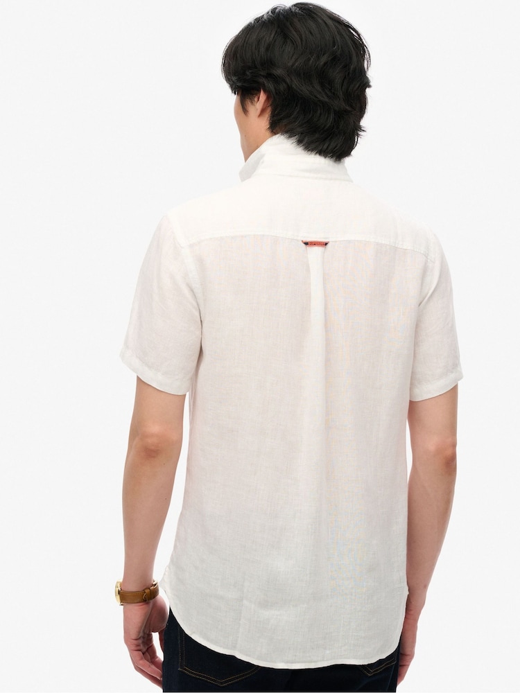 Superdry White Embroidered Vacation 100% Linen Shirt - Image 2 of 6