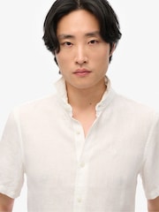 Superdry White Embroidered Vacation 100% Linen Shirt - Image 4 of 6