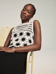 Mint Velvet Black Crochet Midi Dress - Image 3 of 8