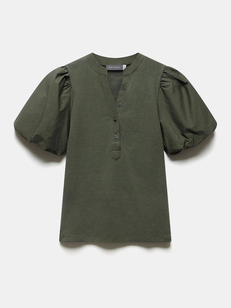 Mint Velvet Green Puff Sleeve Top - Image 1 of 2