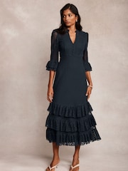 Mint Velvet Blue Lace Mesh Ruffle Maxi Dress - Image 1 of 9