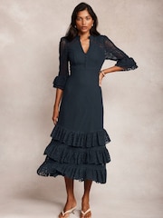Mint Velvet Blue Lace Mesh Ruffle Maxi Dress - Image 5 of 9