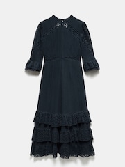 Mint Velvet Blue Lace Mesh Ruffle Maxi Dress - Image 8 of 9