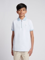 U.S. Polo Assn. Blue Boys Smart Two Tone Zip Polo Shirt - Image 1 of 7