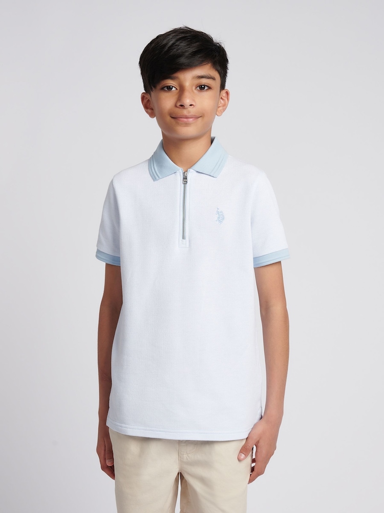 U.S. Polo Assn. Blue Boys Smart Two Tone Zip Polo Shirt - Image 1 of 7