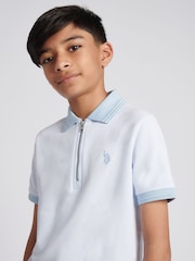 U.S. Polo Assn. Blue Boys Smart Two Tone Zip Polo Shirt - Image 4 of 7