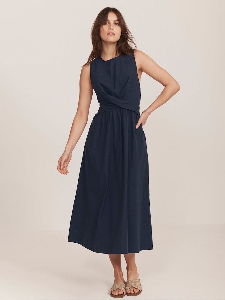 Mint Velvet Blue Twist 100% Cotton Midi Dress - Image 1 of 8