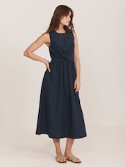 Mint Velvet Blue Twist 100% Cotton Midi Dress - Image 3 of 8