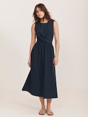 Mint Velvet Blue Twist 100% Cotton Midi Dress - Image 6 of 8