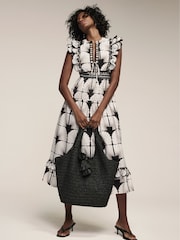 Mint Velvet Black Shell Print 100% Cotton Midi Dress - Image 1 of 8