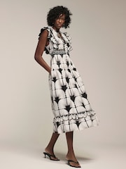 Mint Velvet Black Shell Print 100% Cotton Midi Dress - Image 2 of 8