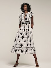 Mint Velvet Black Shell Print 100% Cotton Midi Dress - Image 5 of 8