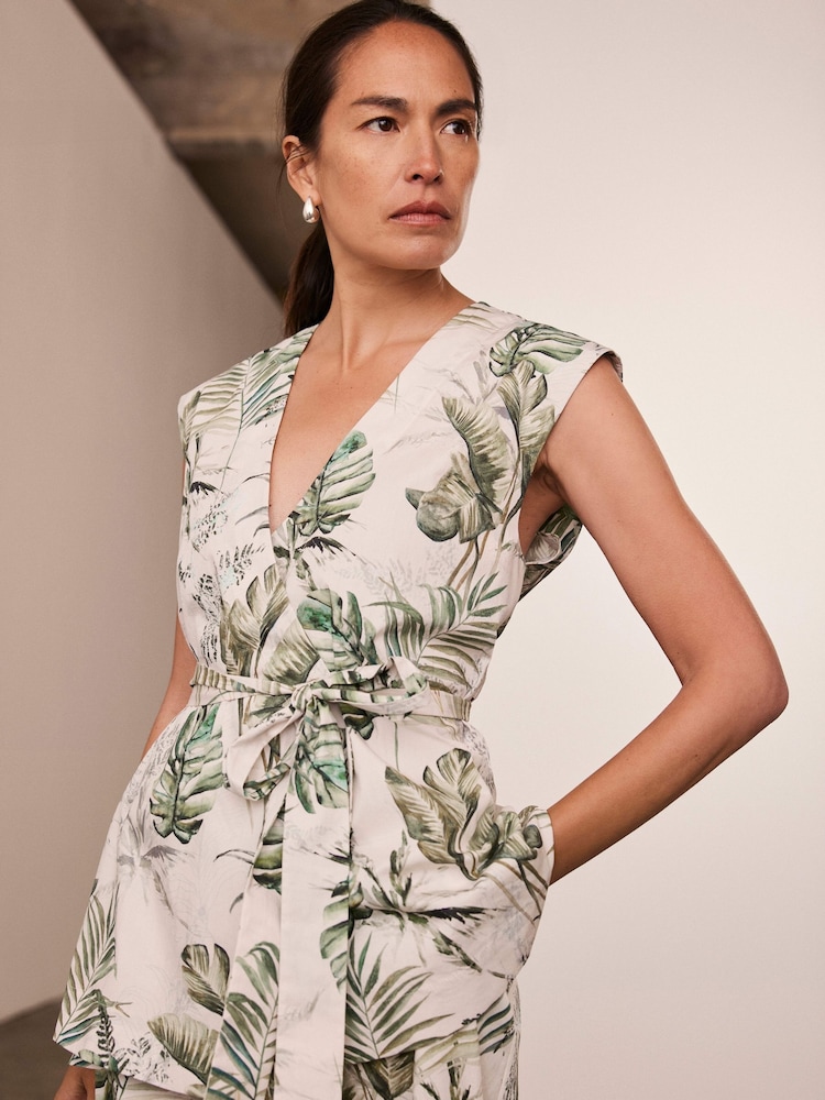 Mint Velvet Green Palm Print 100% Cotton Wrap Top - Image 1 of 8