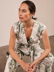 Mint Velvet Green Palm Print 100% Cotton Wrap Top - Image 2 of 8