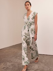 Mint Velvet Green Palm Print 100% Cotton Wrap Top - Image 3 of 8