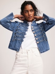 Mint Velvet Blue Wash Denim Military 100% Cotton Jacket - Image 1 of 8