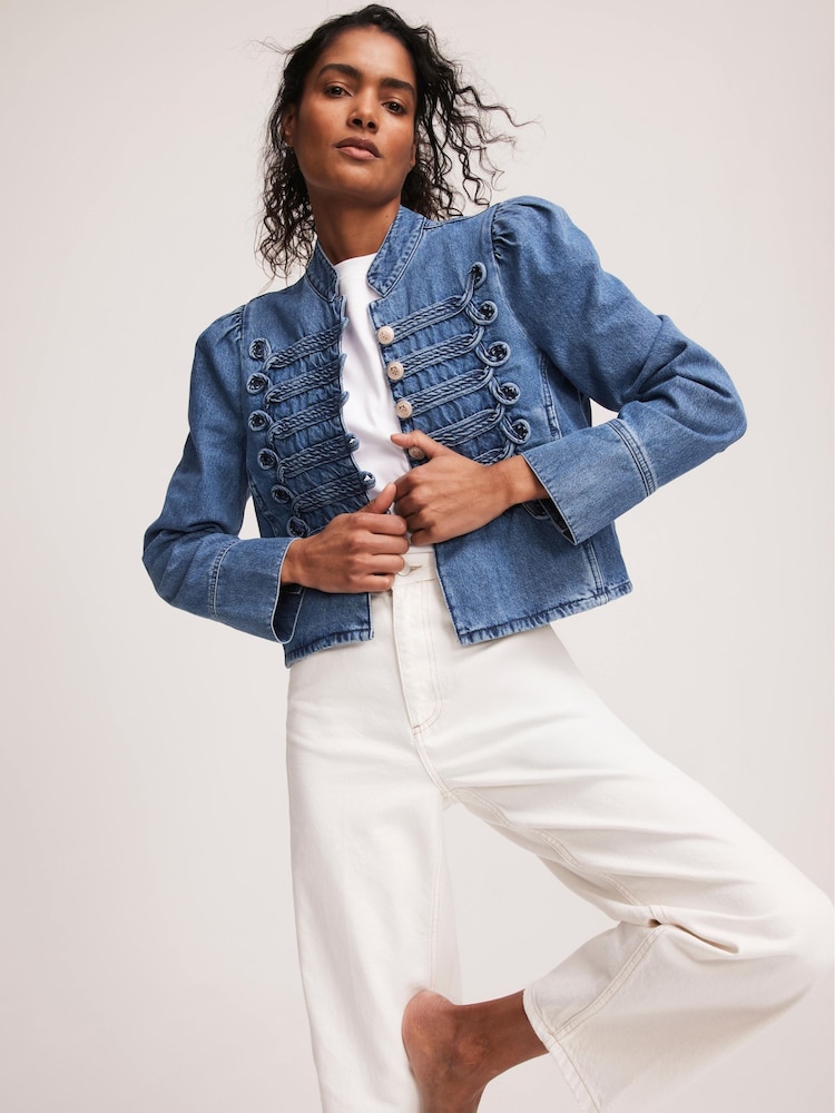 Mint Velvet Blue Wash Denim Military 100% Cotton Jacket - Image 2 of 8