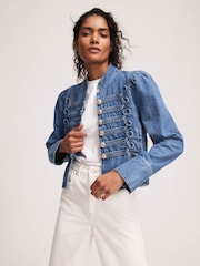 Mint Velvet Blue Wash Denim Military 100% Cotton Jacket - Image 4 of 8