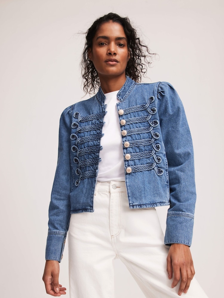 Mint Velvet Wash Denim Military 100% Cotton Jacket - Image 5 of 8