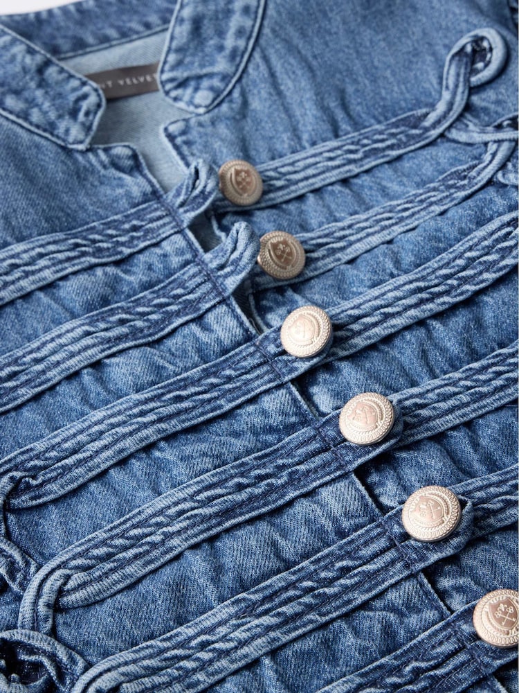 Mint Velvet Blue Wash Denim Military 100% Cotton Jacket - Image 8 of 8 Mint Velvet Blue Wash Denim Military 100% Cotton Jacket - Image 8 of 8