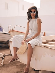 Mint Velvet Cream Striped Twist Midi Dress - Image 3 of 7